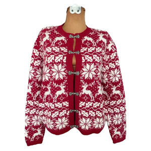 Croft & Barrow Red and White Reindeer Cardigan